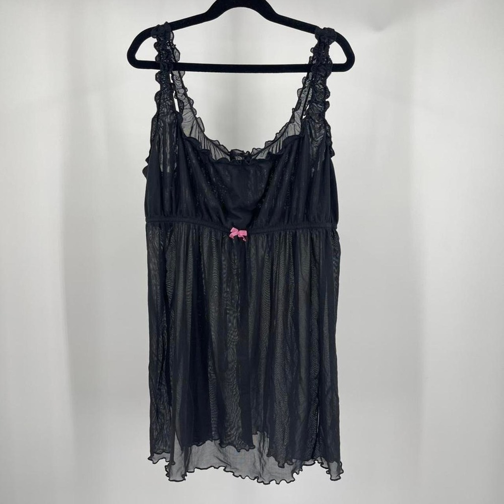 Y2k Victoria's Secret Babydoll Dress Silk Sheer Mesh Bow XL Mini Ruffle Lingerie - Picture 1 of 8